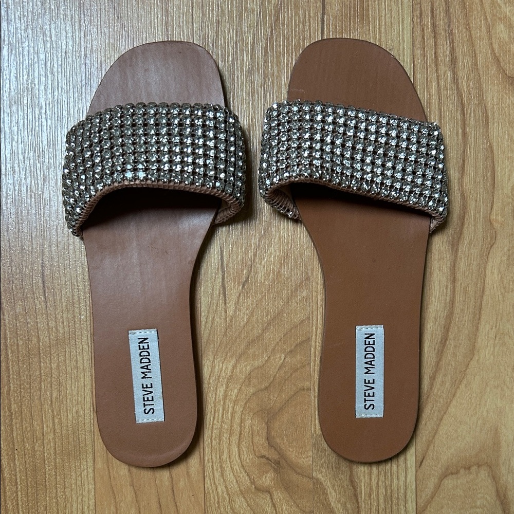 Steve Madden Brown Crystal Slide Sandals